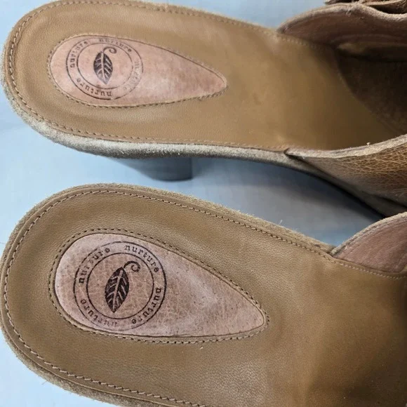 Nurture Footwear Fox Tail Tan Suede Leather Buckle Clogs Mules Shoes Size 10M - Picture 3 of 8